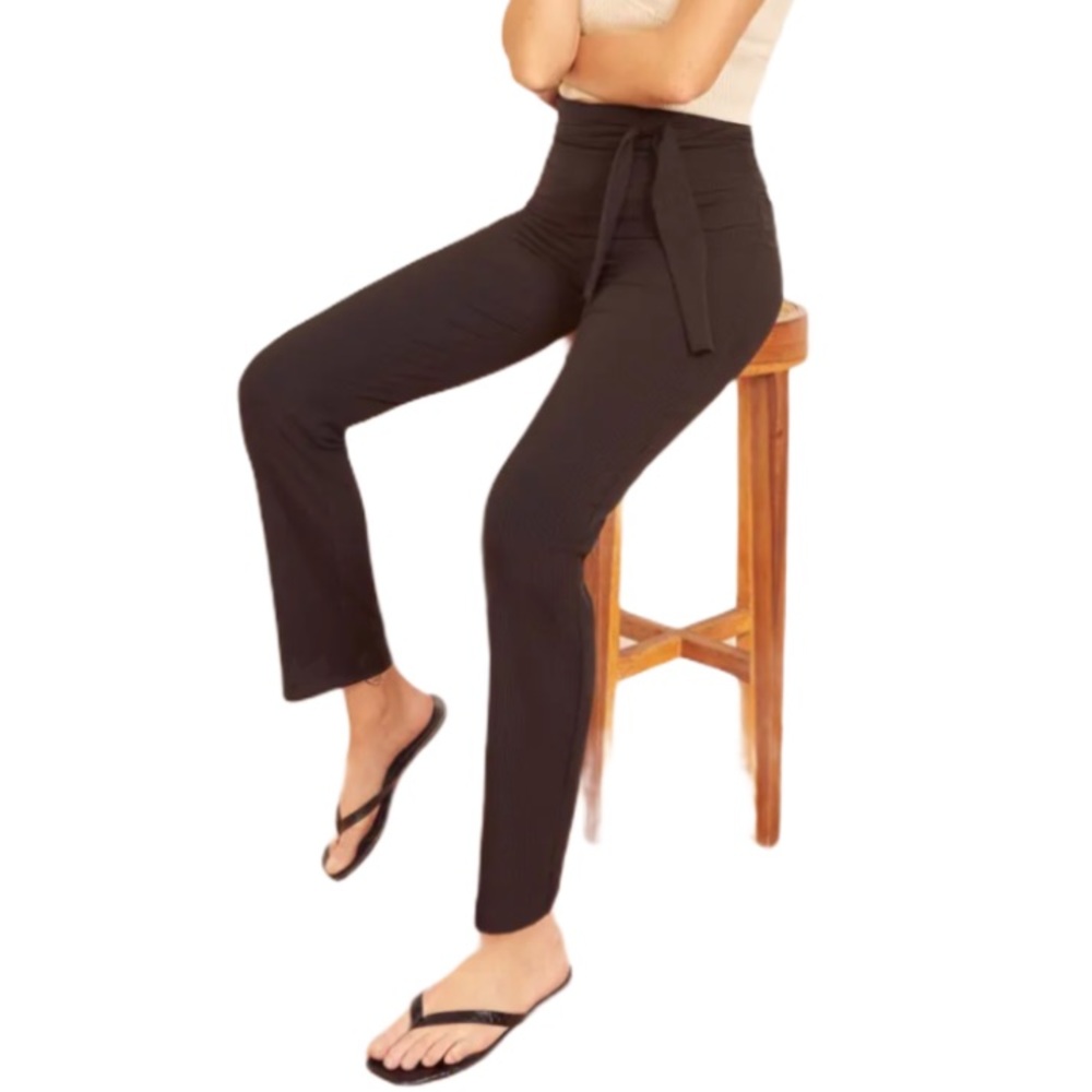 Reformation Pants Kassia Tie Waist Rib Knit Black M NWT - Picture 8 of 16